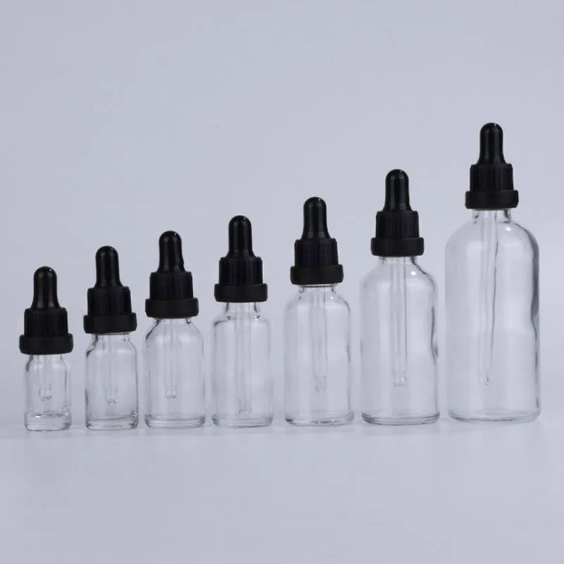 Black Cap Glass Droper-flaskor klart 5-100 ml med glas dropprörsglaspipettflaskor htdbn