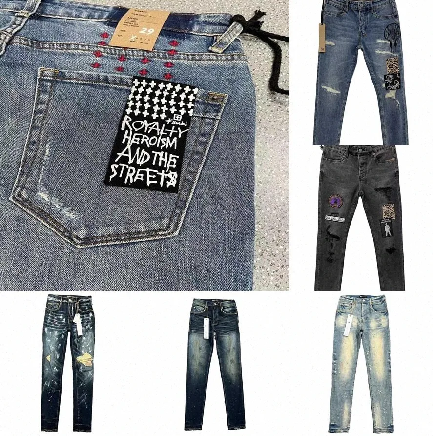 TopKsubi Designer Jeans Purple Jean Mens Rise Elástico Ropa para hombre Tight Skinny Jeans Diseñador Moda G8wb # top