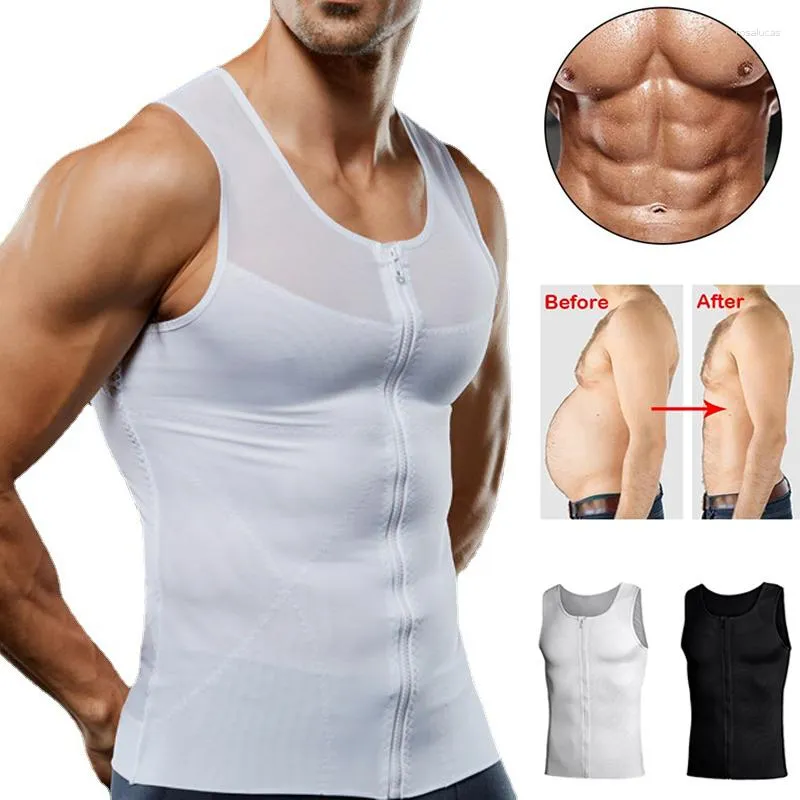 Mäns kroppsformar Mens Shaper Abdomen Slimming Shapewear Belly Shaping Corset Top Gynecomastia Compression Shirts With Zipper Midje Trainer