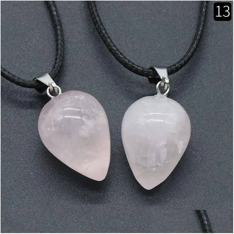 Charms New Natural Crystal Stone Water Drop Aventurine Rose Quartz Tigers Eye Opal Agate Pendants Diy Necklace Jewelry Making Delive Dhkib