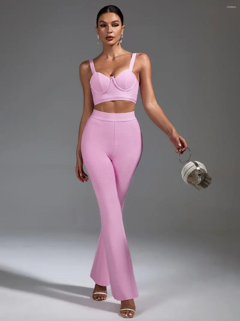 Pink Boutique Bandage Two Piece Trouser Set Women's Solid Bandage