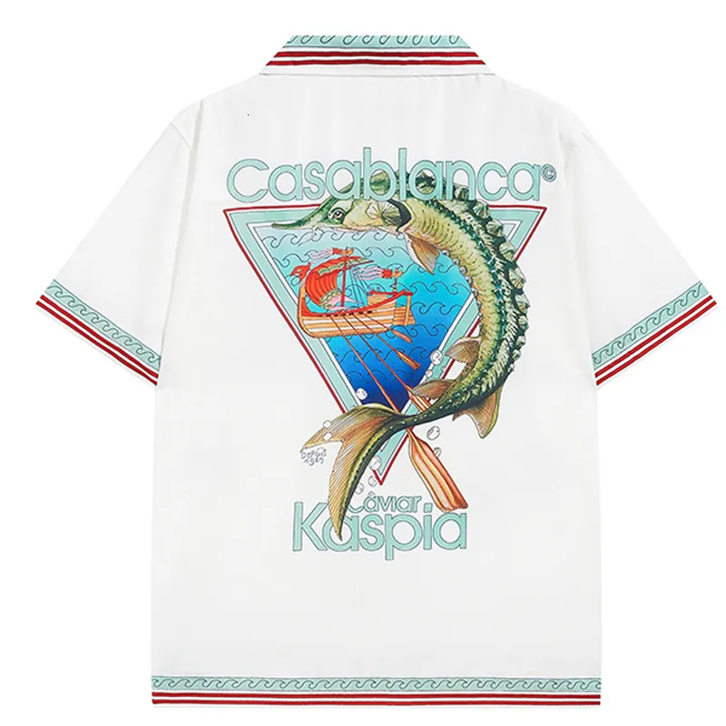 Męskie koszule Summer Casablanca American High Street Ocean Print Top Tee Men Mężczyznę Kobiety Wygodne wygodne Casablanca T 230720