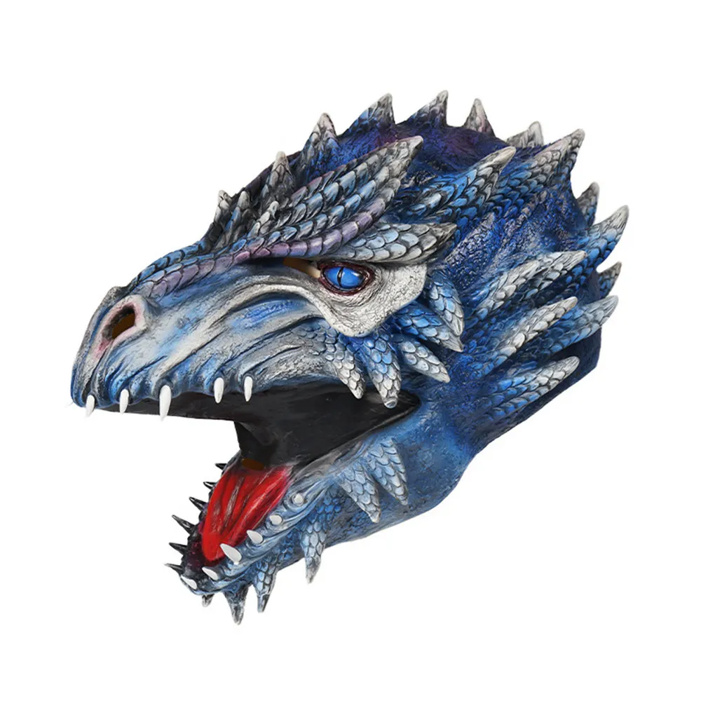 Ny Halloween Party Carnival LaTex Dragon Head Set Stage Props Performance Ice Dragon Life Mask
