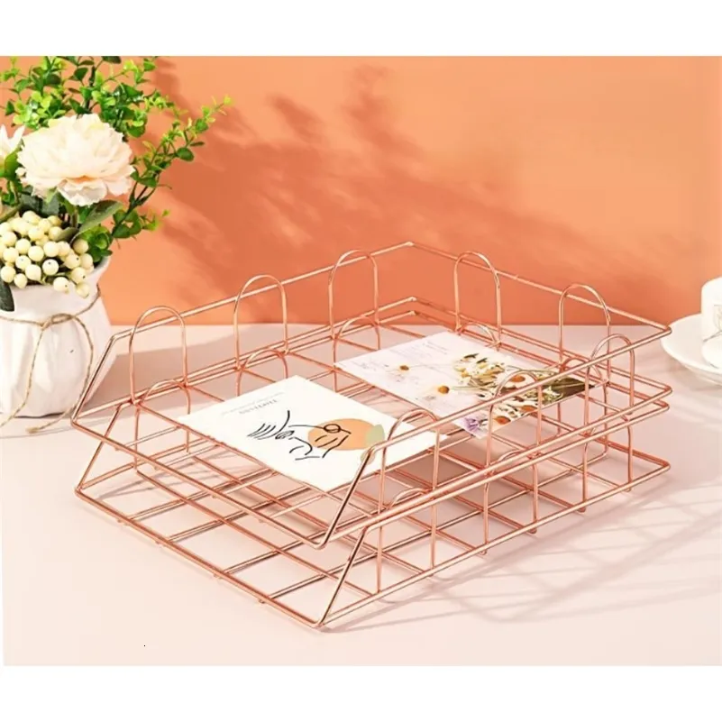 Förvaringshållare Racks Iron Grid File Shelf Holder Arkivering av Tray Desktop Rack Office Organizer Högkvalitativ Slät robust och hållbar 230719