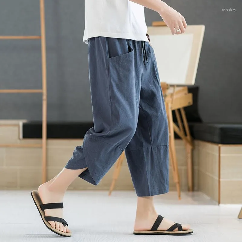 Męskie spodenki Sumowanie siedem spodni Chiński styl bawełniany vintage hintage szeroki legi legi swobodny dla mężczyzn elastyczna talia