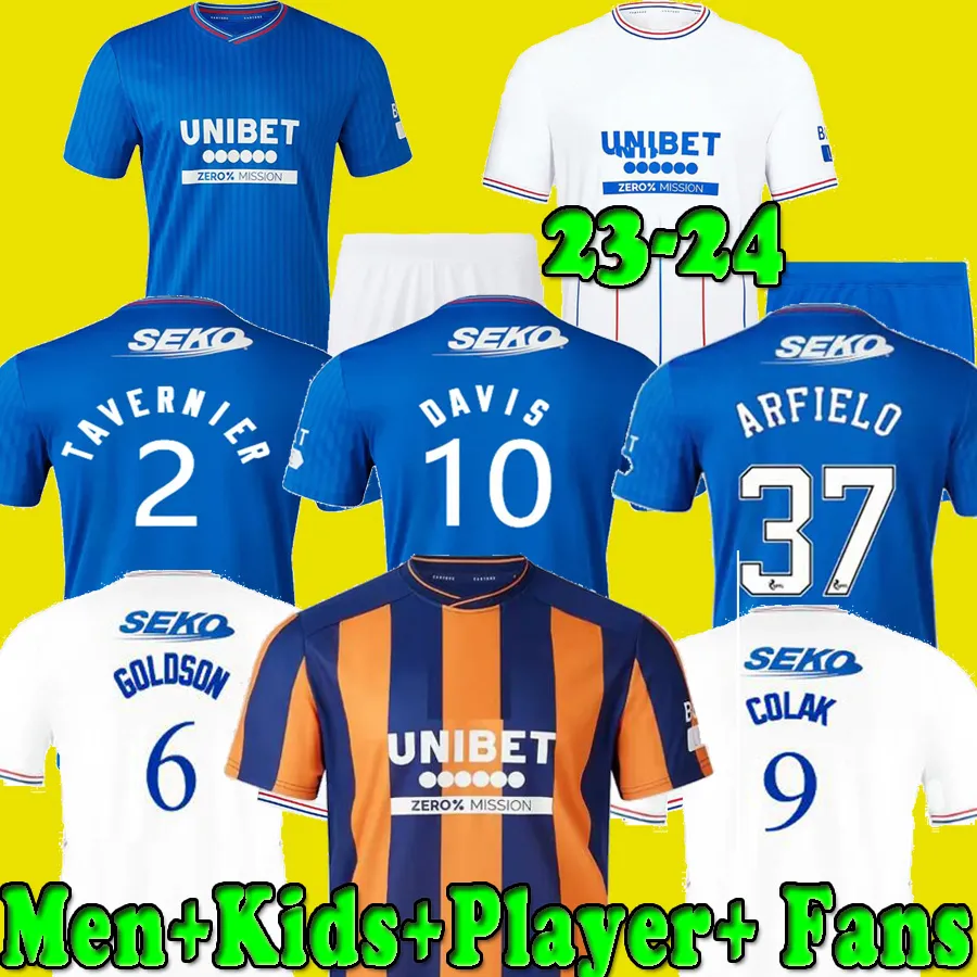 23 24 Rangers Soccer Jerseys Glasgow 2023 2024 Home Away Third Legendary Defoe Barker Morelos Men Kids målvakt Fotbollsfans spelare Vertion Tavernier Kits Set Set