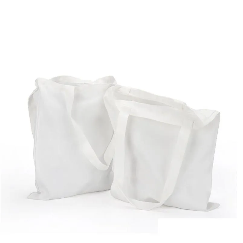 Sacos de armazenamento Saco de sublimação em branco Faça você mesmo Tecido de algodão de poliéster branco Shoder Tote de impressão de transferência térmica para entrega direta de supermercado Ho Dhj6C