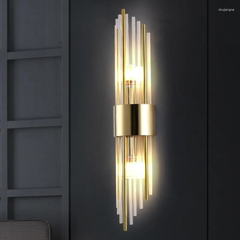 Wall Lamp Nordic Clear Crystal LED E14 Bulb Stainless Steel Lights For Foyer Bedroom Aisle Dining Room Gold Black Sconces