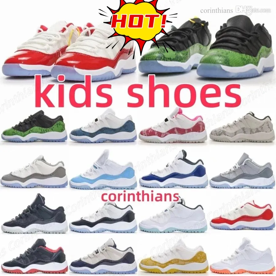 Cherry Kids Shoes 11s Low Green Sneakskin Yellow Pink Cool Grey Boys