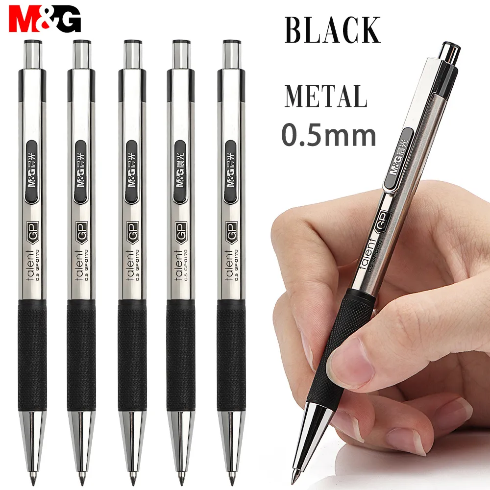 Canetas de gel M G 12 pçs/lote Caneta de gel de metal 0,5 mm canetas netural com tinta de gel Caneta escreve recarga para escola preto azul vermelho 230721