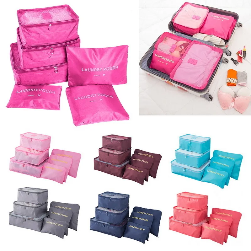 Förvaringspåsar resväska uppsättning för kläder snygg arrangör garderob resväska påse fodral förpackning kub 6 st 230719