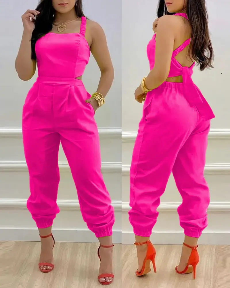 Amazon.com: WDIRARA Women's V Neck Puff Long Sleeve Belted Wide Leg Jumpsuit  Pants Hot Pink Solid S : Clothing, Shoes & Jewelry