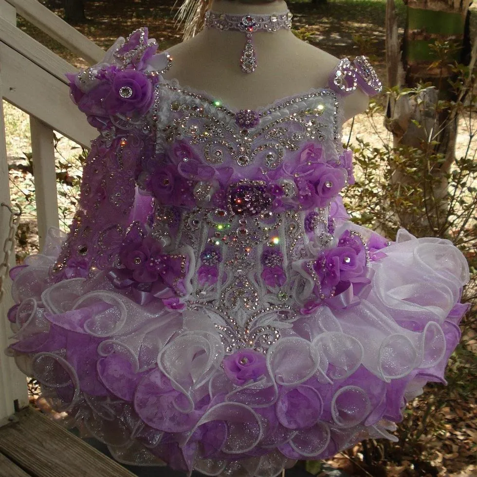 Lujoso collar de un hombro con cuentas hecho a mano flor vestido de fiesta cupcake niño pequeño niñas desfile vestidos flor niñas para weddi299C