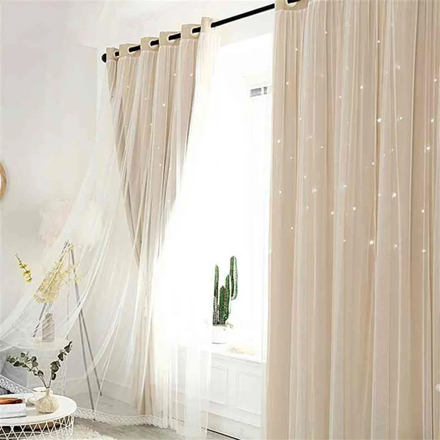 Schermo per finestra per tende Modern Hollow Star Faux Linen Tende oscuranti per tende da camera da letto Soggiorno di lusso europeo 2109132554