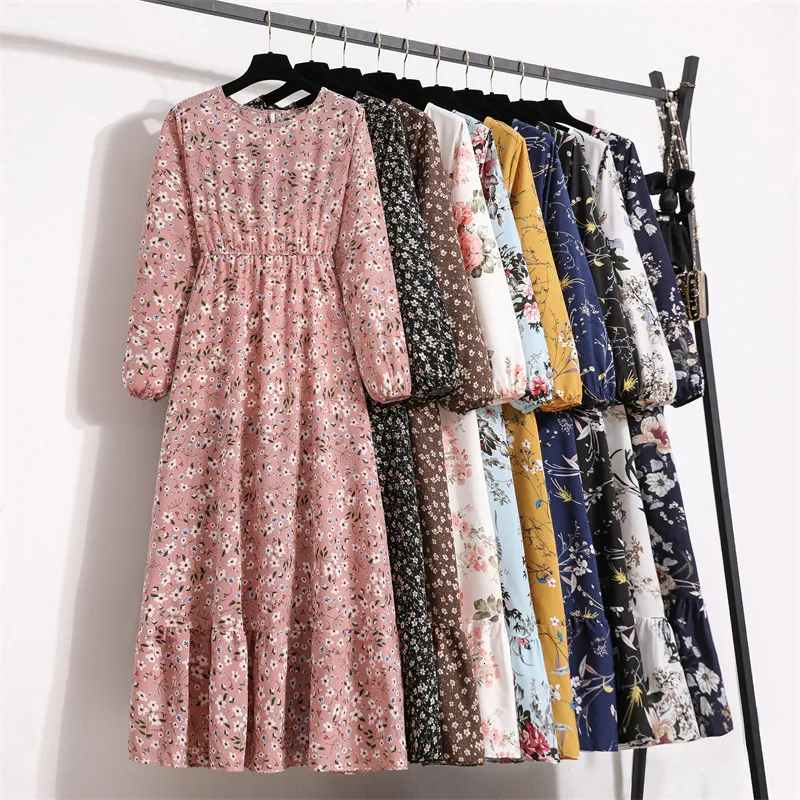 Basic Casual Dresses Elegant Floral Boho Dress Female High Waist Bohemian Maxi Dresses For Women Chic Korean Long Sleeve Beach Outfits Robe 230720