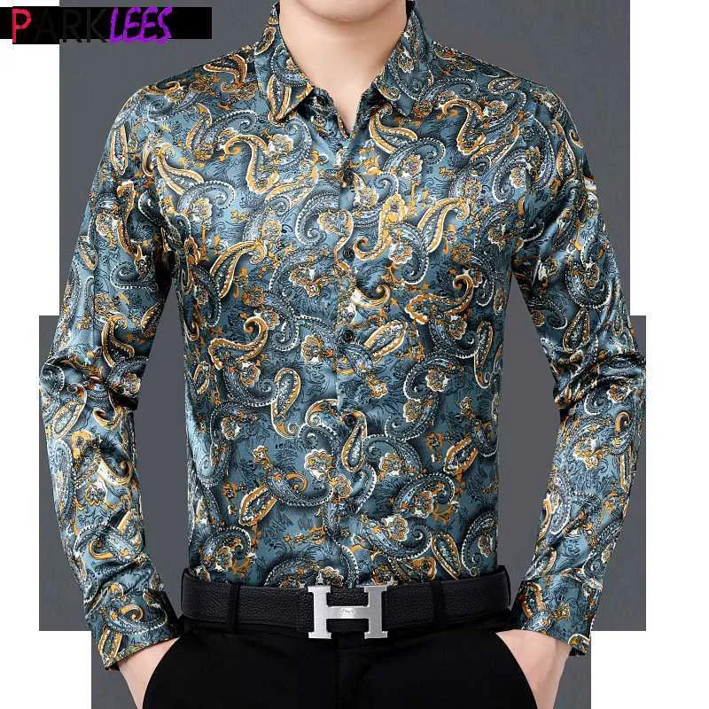 Camicie casual da uomo Camicie eleganti da uomo in raso paisley di lusso 2020 Camicia da smoking da uomo liscia come la seta Camicia da uomo da matrimonio slim fit Chemise Homme L230721