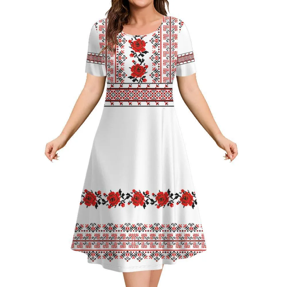 Basic Casual Dresses WomenS Dresses Russian Ethnic Style 3d Print A-Line Skirt Casual Fashion Flowers Clothing Summer Lady Oversized Vacation Dress 230720