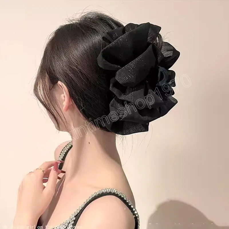 Women Elegant Three Layers Large Chiffon Bow Hair Claw Sweet Hair Decorate Women Hair Clip Fashion Hair Accessories