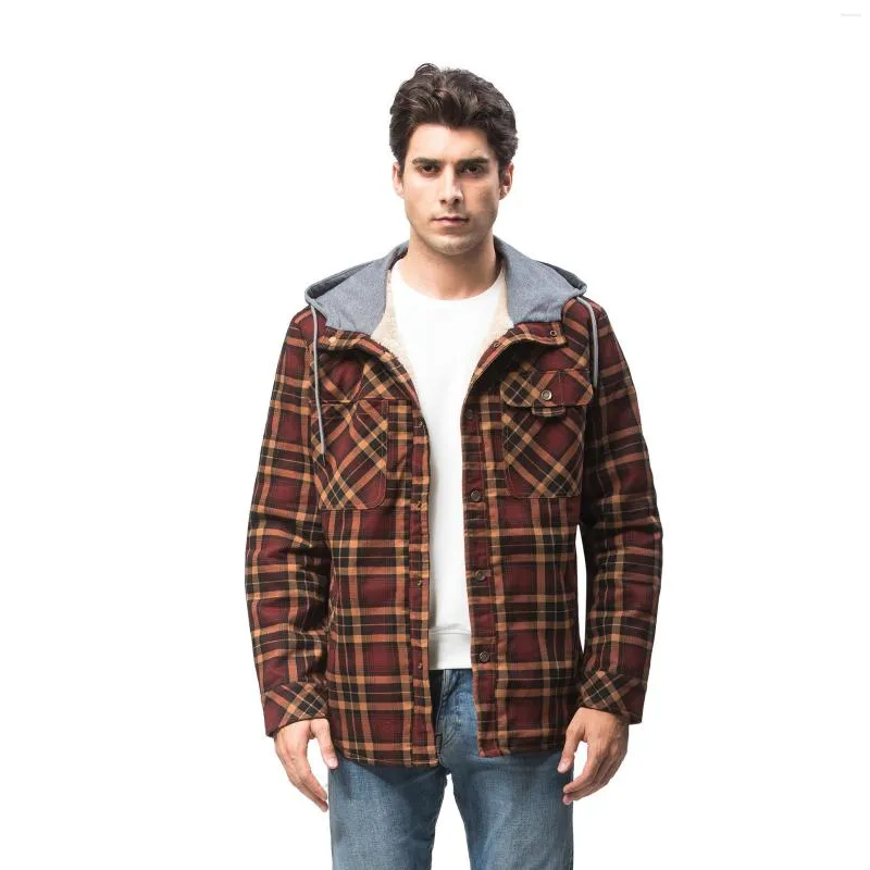 Men's Jackets Winter Hooded Jacket Plaid Thickened Warm Shirt Casual Sports High-quality Cotton Coat Parka US Size