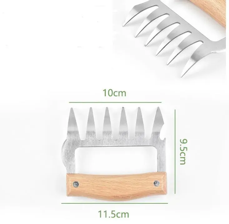 Kitchen Tools Stainless Steel Claw Wooden Handle Meat Divided Tearing Flesh Multifunction Meats Shred Pork Clamp BBQ Tool SN27429493219