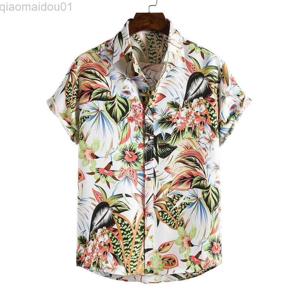 Men's Casual Shirts Mens White Hawaiian Floral Shirts Hipster Slim Fit Short Sleeve Beach ha Shirt Men Harajuku Streetwear Casual Chemise Homme L230721