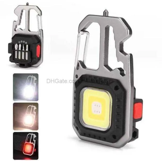 Portable mini Lanterns Emergency Multifunctional Keychain light Work Lights Car Repairing Usb Rechargeable Cob Led camping Light Bottle Opener torch flashlight