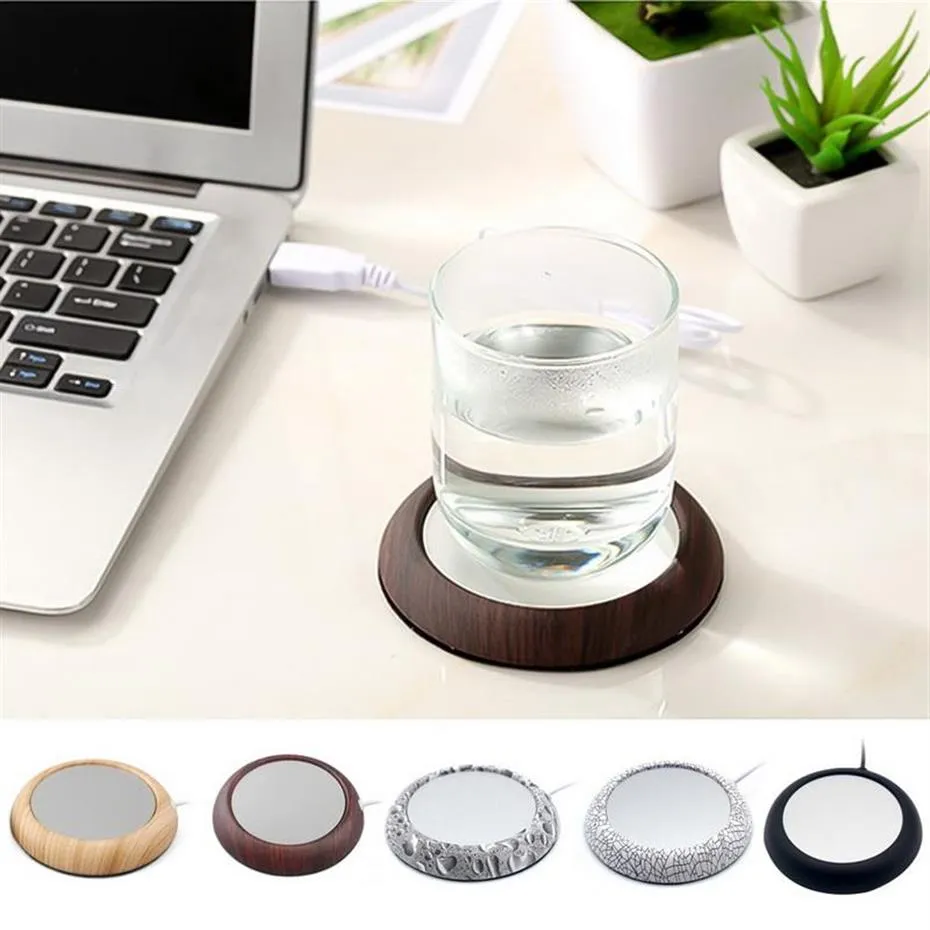 Bordslöpare USB Original Wood Grain Cup Warmer Heat Portable Electric Keep Drink Warm Heater Mat Mugs Dryck MUG239B