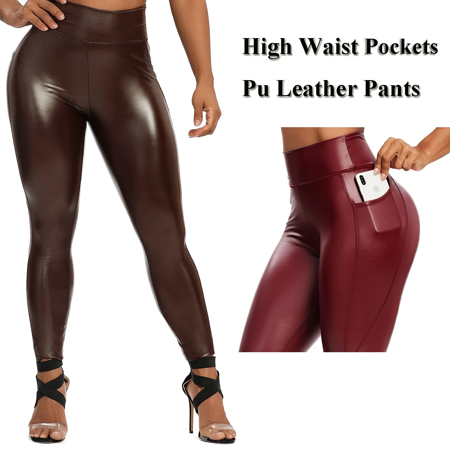 Winter Black Leather Skinny Maternity Leather Leggings With High