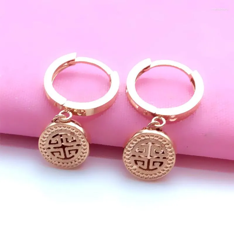 Dangle Earrings In Plated 14K Rose Gold Fu Character Earings Buckle Simple Wide 585 Purple For Women Ethnic Style Jewelry