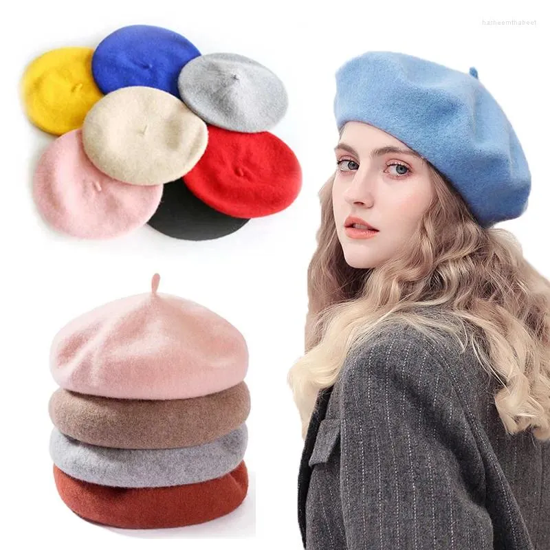 Berets Baskenmütze Hut Maler Flache Kappe Frauen Vintage Wolle Einfarbig Bonnet Caps Casquette Weibliche Warme Winter