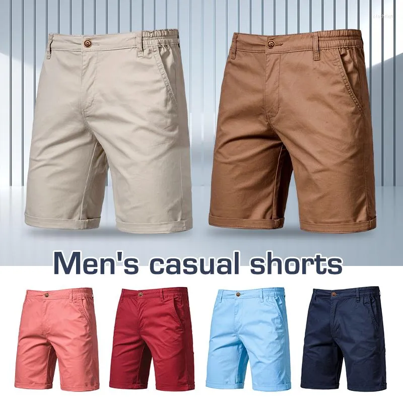 Men's Shorts Men Summer Cotton Elastic Waist Casual Classic Fit Business Half Pants Stretch Khaki Chino Streetwear Beach