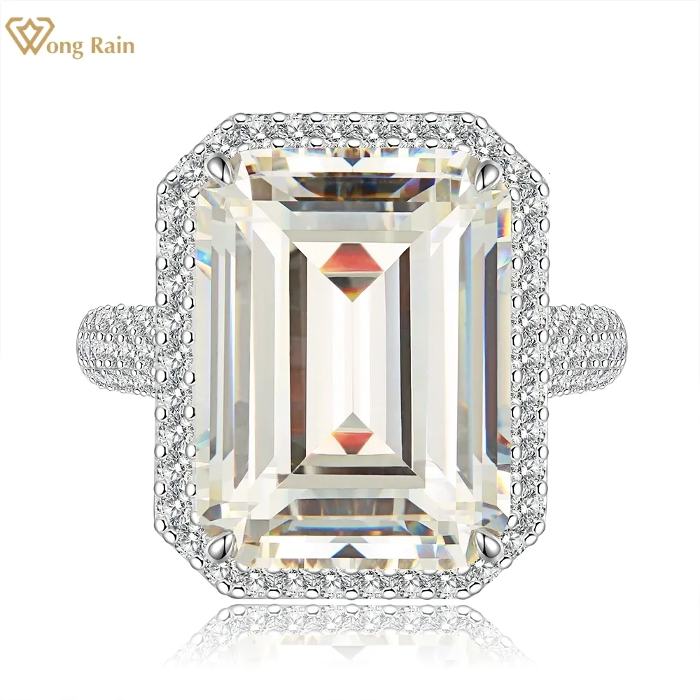 Anneaux de mariage Wong Rain Classic 925 Sterling Silver VVS 3EX 10CT Emerald Cut Simulé Gemstone Engagement Femmes Fine Jewelry 230721