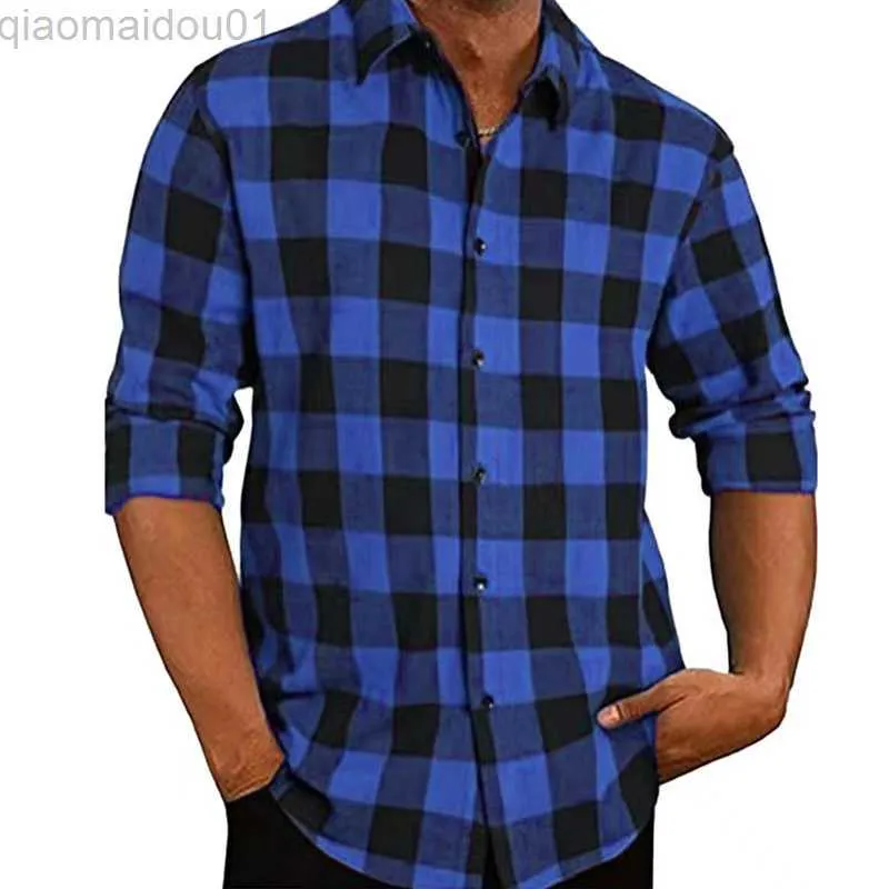 Camisas casuais masculinas 2023 primavera outono novas camisas casuais xadrez xadrez manga longa tops de flanela masculinos vintage xadrez clássico L230721