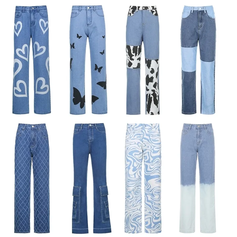 Jeans Feminino 2023 Jeans Feminino Azul Cintura Alta Moda Chique Harajuku Streetwear Calças Vintage Y2K Estética Roupas dos Anos 90 230720