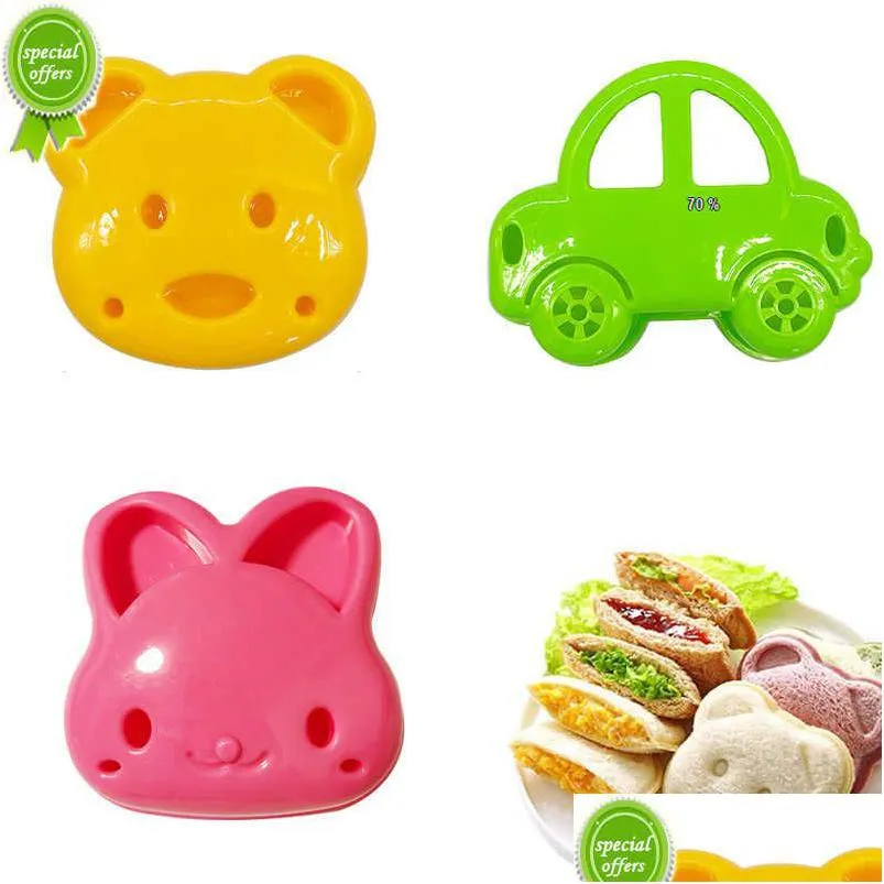 Baking Moulds New Sand Cutter Mini Cartoon Bear Squirrel Sea Dog Bread Knife Sealer For Kids Bento Lunch Mold Drop Delivery Home Gar Dhags