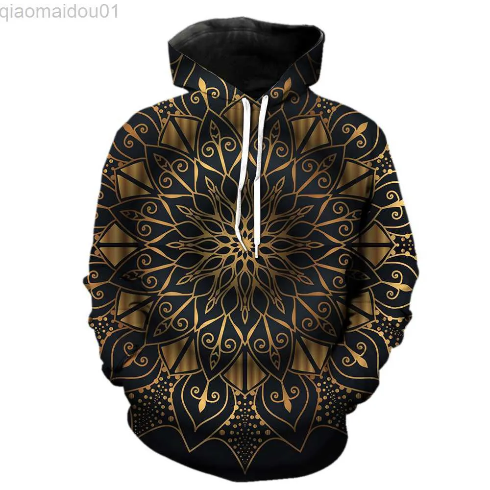 Męskie bluzy bluzy Mandala Męskie bluzy moda unisex śmieszne 3d nadruk długie rękawy duże z kurtkami z kapturem swobodny 2022 gorąca sprzedaż Cool Pullover L230721