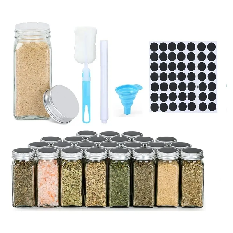 Storage Bottles Jars Spice Jars With Label 24 Pcs Glass Spice Jars 4Oz Seasoning Organizer Empty Square Spice Containers Bottles 230720