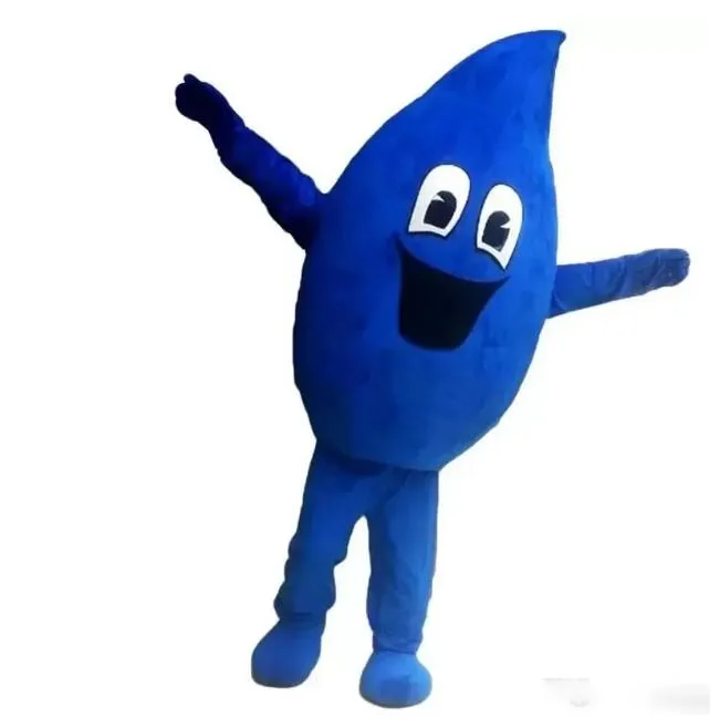 2023 Costume mascotte goccia d'acqua blu Personaggio dei cartoni animati di peluche di alta qualità Personaggio a tema anime Formato adulto Natale Carnevale Festa di compleanno Vestito operato