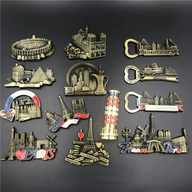 Fridge Magnets Handmade Europe Dubai USA Austria Vienna Venice UK Metal Refrigerator Stickers Bottle Openers Gift Souvenirs 230721