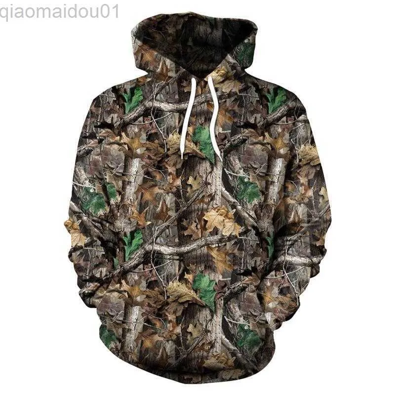 Sweats à capuche pour hommes Sweatshirts Printemps et automne Feuilles d'érable Camouflage 3D Hoodies Hommes Femmes Pêche en plein air Camping Chasse Vêtements Unisexe Manteaux à capuche Tops L230721