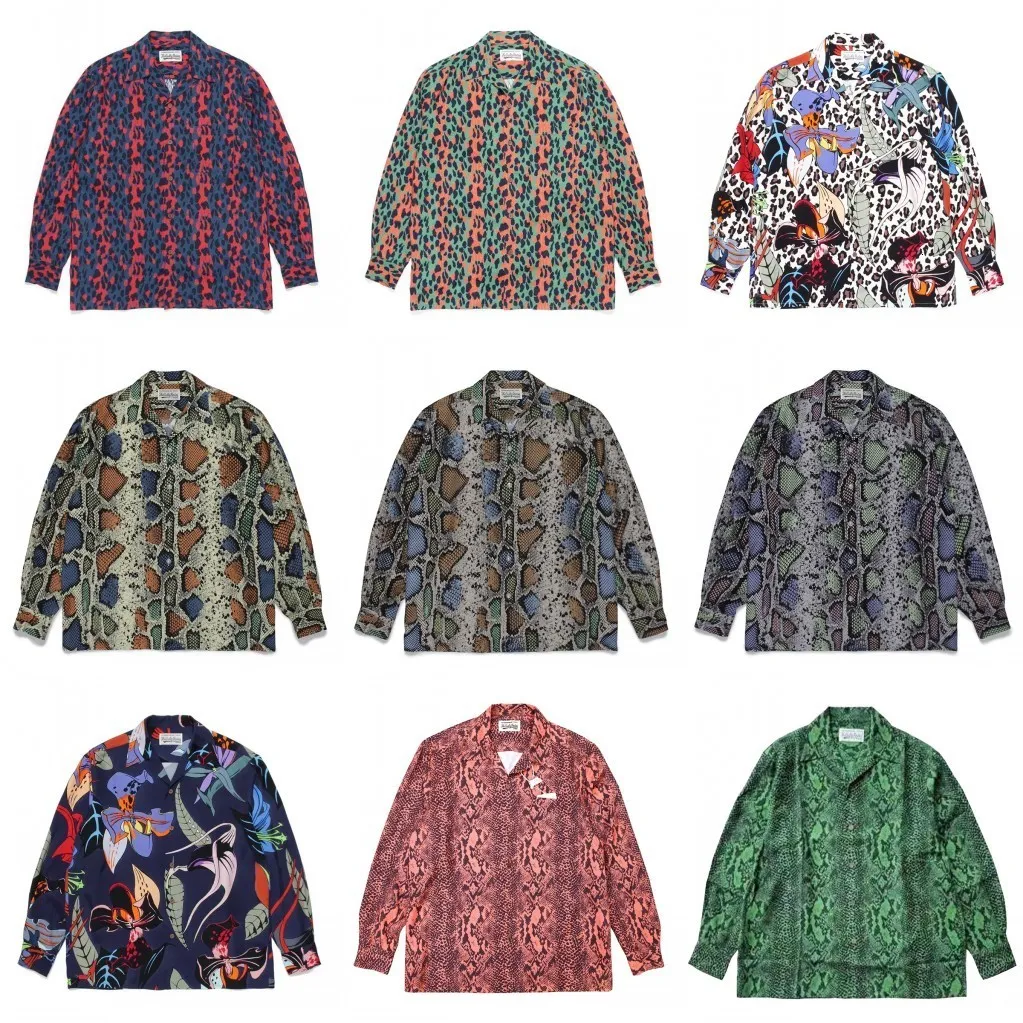 Mens Casual Shirts AutumnWinter Mannen Vrouwen Tops WACKO MARIA SHIRT Contrast Snake Bloemenprint Hawaiian Lange Mouw 230720