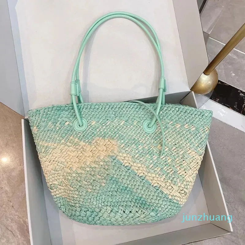 Diseñador - Bolsos tejidos Monedero Bolso de compras Cesta de playa Manija de cuero de moda Bolsos de hombro de fin de semana de verano