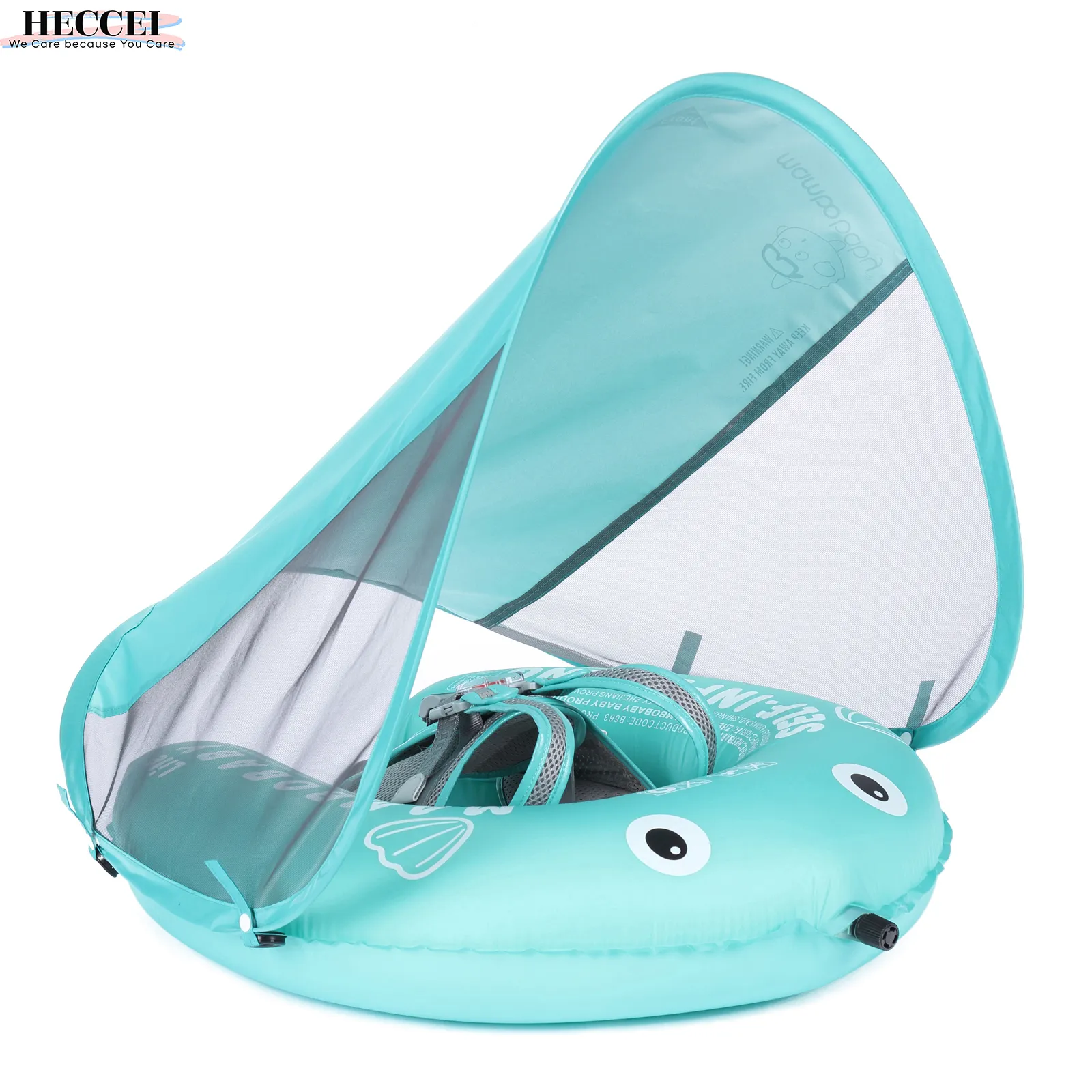 Speelgoedtenten HECCEI Mambobaby Zelfopblazende Baby Swim Float met Canopy est Compressible Folding Pool Float Soft Waterproof Swim Trainer 230720