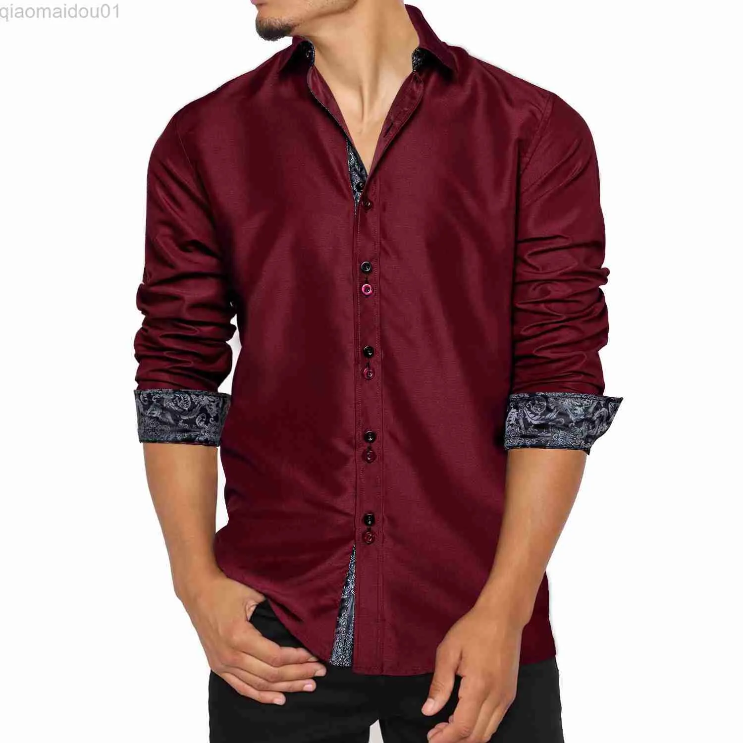 Camicie casual da uomo Camicia da uomo a maniche lunghe in cotone Colletto abbottonato rosso Business Social Camicie casual per uomo DiBanGu Abbigliamento uomo L230721