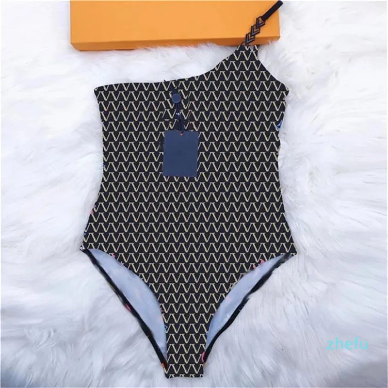 2023-One-shouldered Bathing Suit IN Stock one-piece set swimwear With pad tags249S