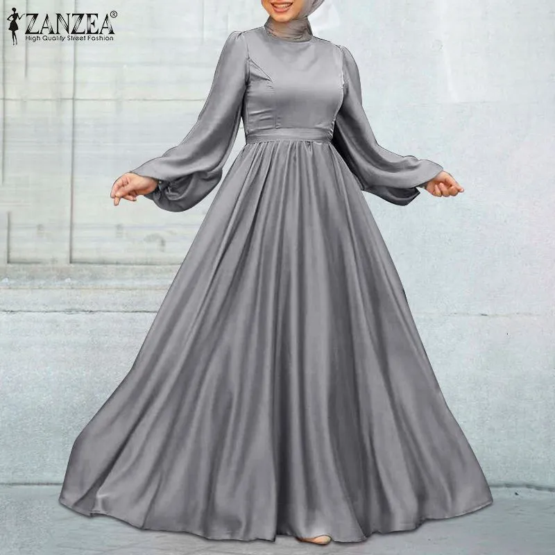 Robes Décontractées De Base Robe Musulmane Fête Vacances Solide Dubaï Abaya ZANZEA Femmes Élégantes Mode Satin Maxi Turquie Hijab Automne Islamique Vêtements Robe 230721