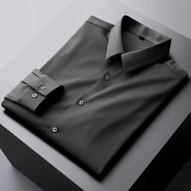 Heren Overhemden Engelse Stijl Luxe Hoge Elasticiteit Naadloze Shirts Mannelijke Slim Fit Mode Casual Kantoor Shirt met lange mouwen M 4XL