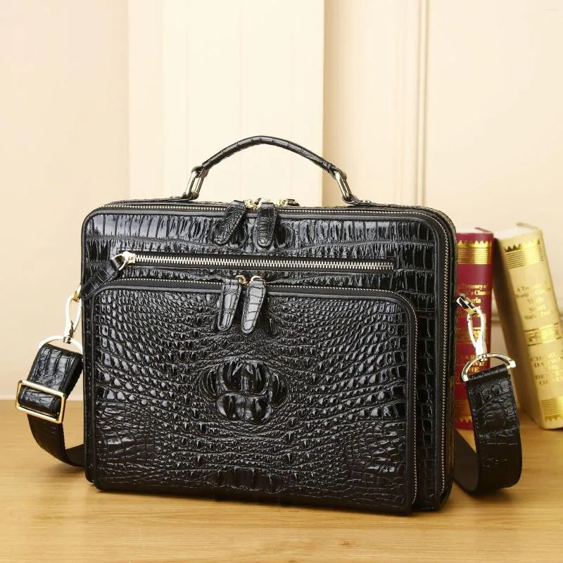Porte documents de luxe motif alligator vache en cuir v ritable mallette pour hommes d affaires homme sac bandouli re hommes messager ordinateur