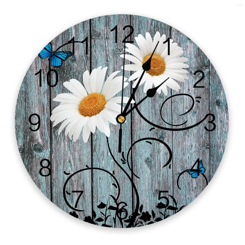 Relógios de parede Daisy Retrô Grão de Madeira Borboleta Decoração de Casa Moderna Cozinha Sala Quarto Relógio Vivo