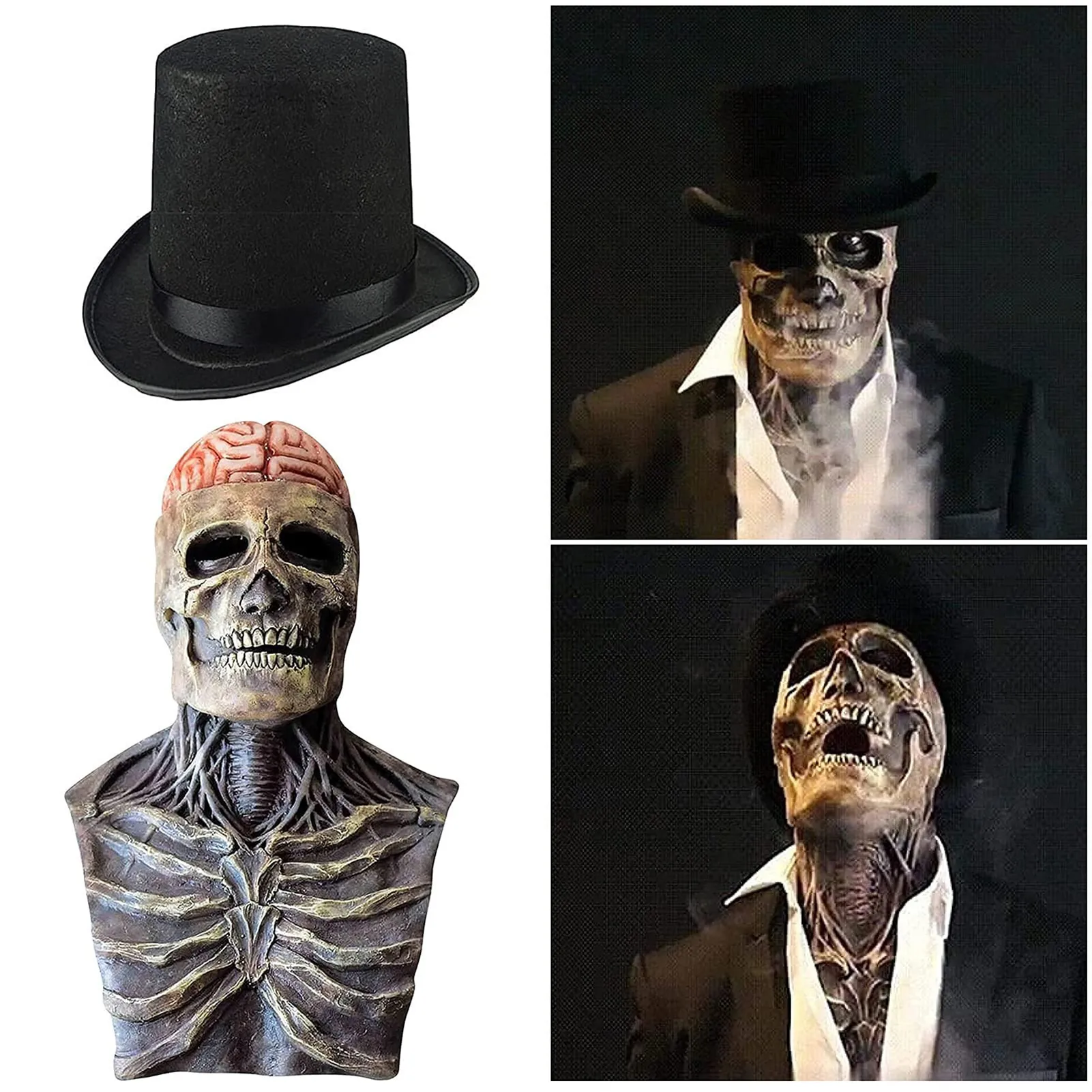 Halloween 3D horreur réalité pleine tête crâne masque effrayant masque Cosplay fête crâne Latex mobile mâchoire casque squelette décoration